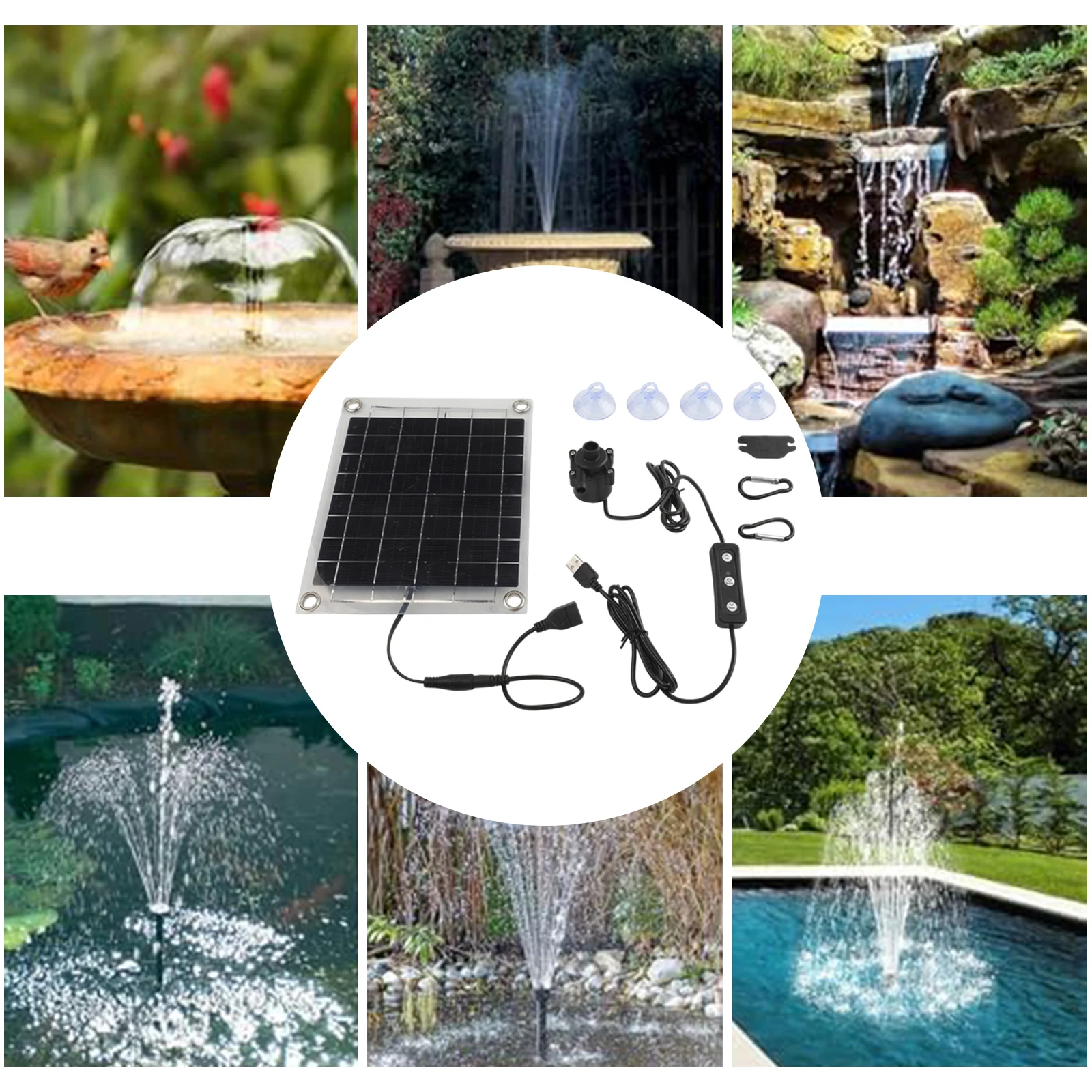 

Садовый дисплей, насос 10 Вт, 12 В, высокопроизводительный солнечный модуль, настраиваемый распылитель воды, защита от сушки для сада, для наружного использования