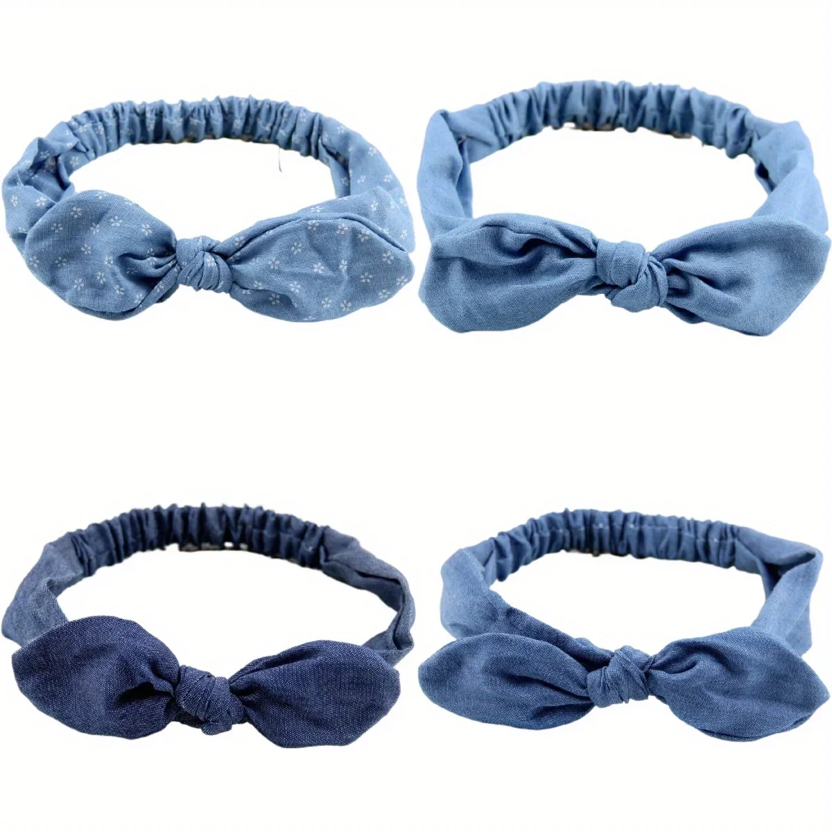 Fabric Denim Bow Tie Flower Printed Headband Elastic Hairband for Women Girl Retro Fresh Headwear Travel Makeup Hair Accessories