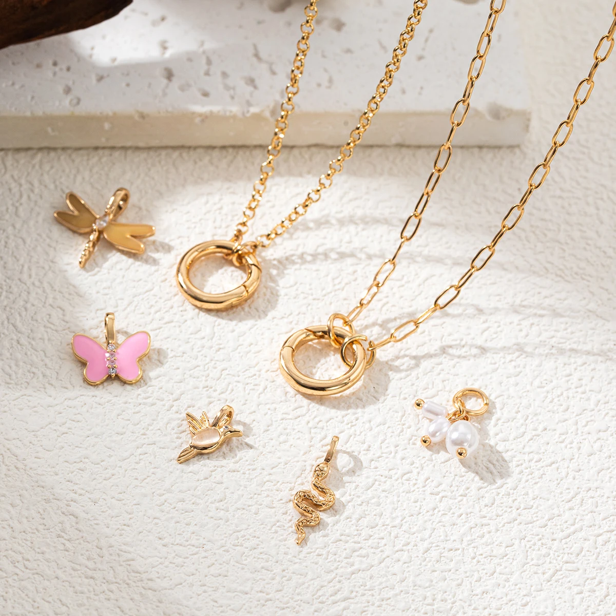 

DIY pendant dragonfly hummingbird pendant necklace women's pearl butterfly accessories handmade necklace gold-plated