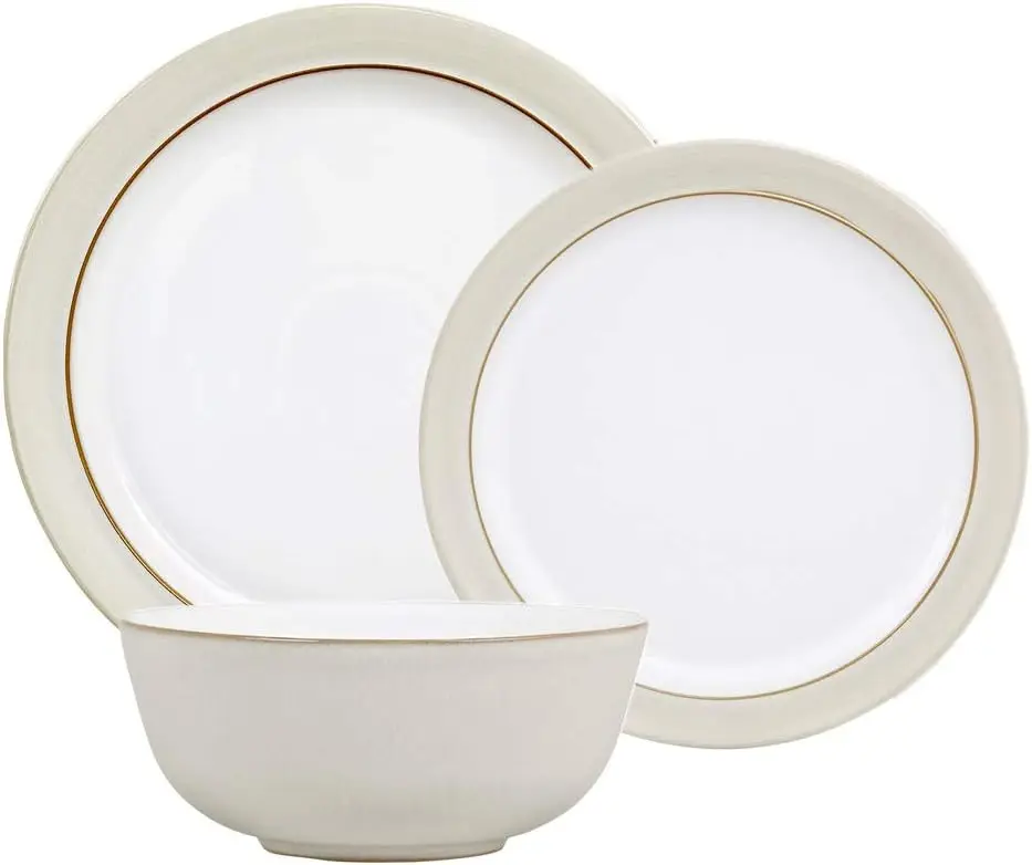 

Denby Natural Canvas Dinner Set for 4-12 Piece Dinnerware Set One Size White Neutral Dishwasher Microwave Oven Safe