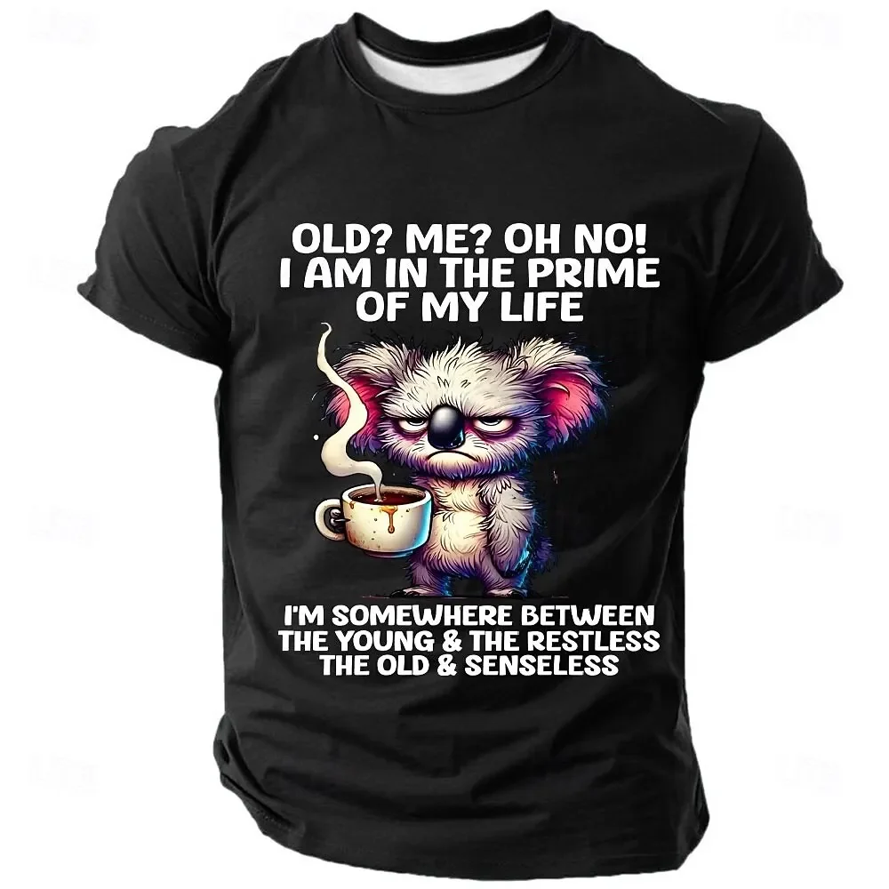 Lustiges 3D-Print-T-Shirt mit Koala-Muster für Herren, modisches Kurzarm-Oberteil, sommerliches, lässiges O-Neck-Shirt, lockeres T-Shirt, Hip-Hop-Streetwear