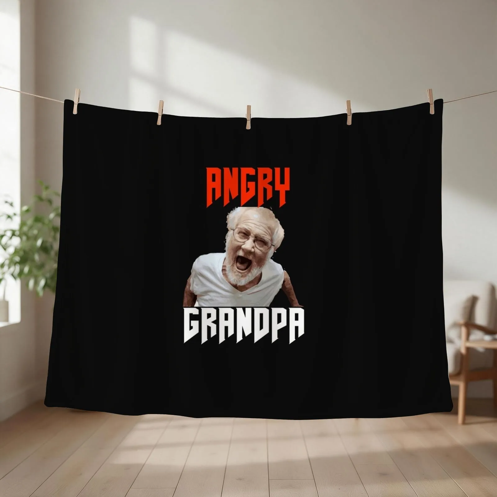 angry grandpa Throw Blanket couch cozy soft plush fuzzy picnic outdoor blanket