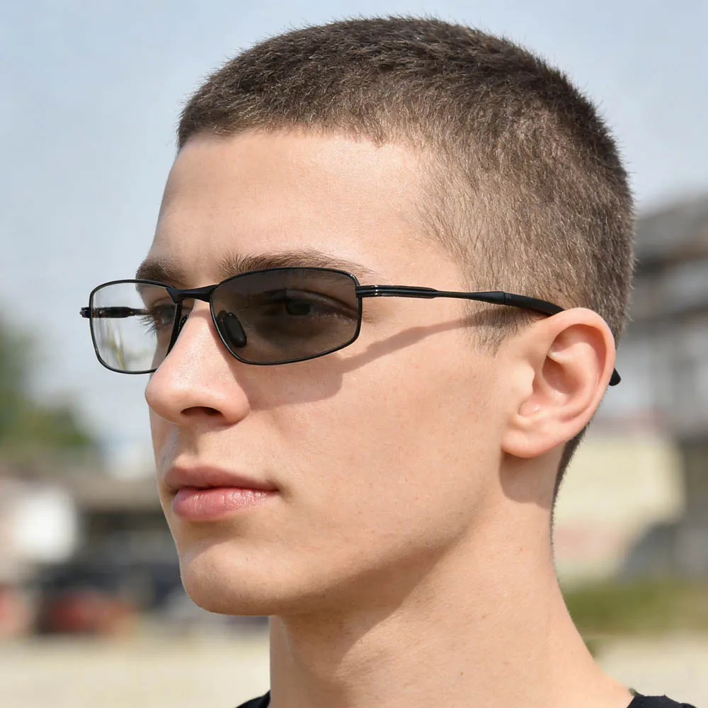 Metall-Quadratbrille mit photochromen Gläsern für Herren, modische Fertigbrille mit klaren Gläsern, Fahrbrille mit negativer Dioptrienzahl – Detail 3