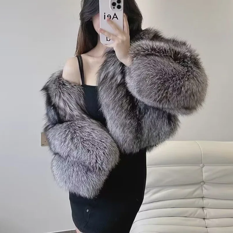 

Winter New Imitation Full Skin Fox Fur Grass Coat Women's Short Silver Fox High Waist Style