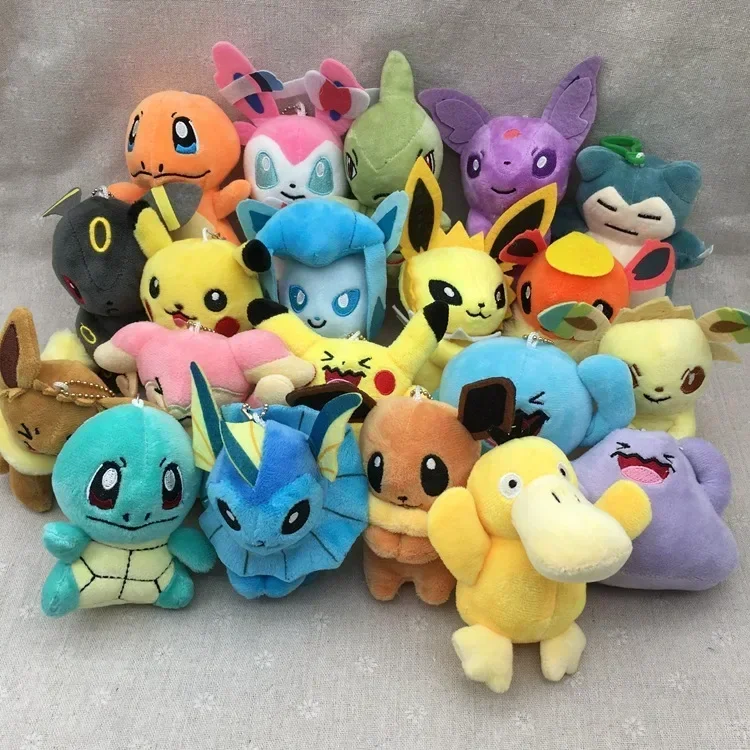 21PCs/set Charmander Eevee Plush Doll Pendant Stuffed Bulbasaur Squirtle Pendant Plush Keychain