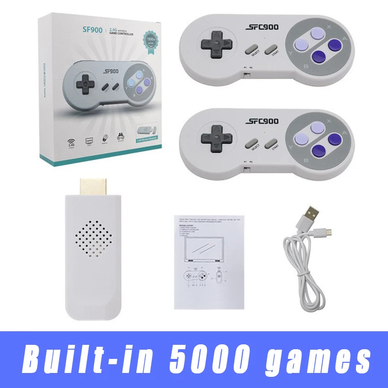 

Ретро-консоль SF900 с 5000 встроенными играми, игровой контроллер для ТВ, в комплекте два беспроводных геймпада, классический игровой контроллер