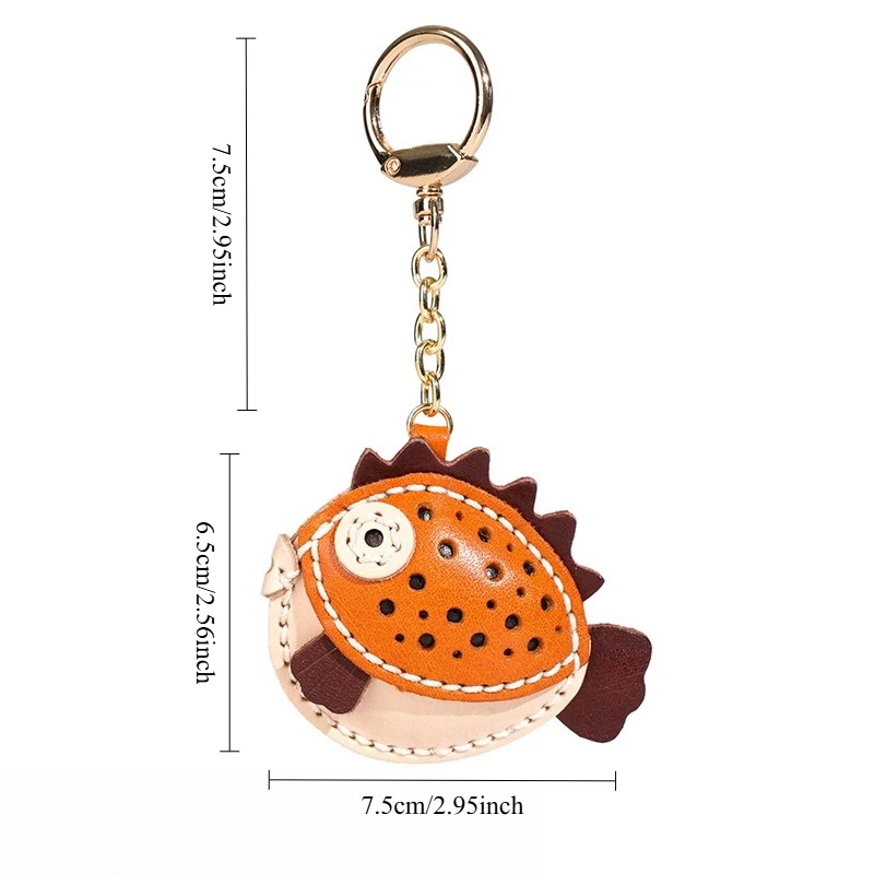 سلسلة مفاتيح لطيفة مخيطة يدويًا من جلد البقر، حقيبة تزيين معلقة على شكل حيوانات من الجلد، قلادة من الجلد الطبيعي #5