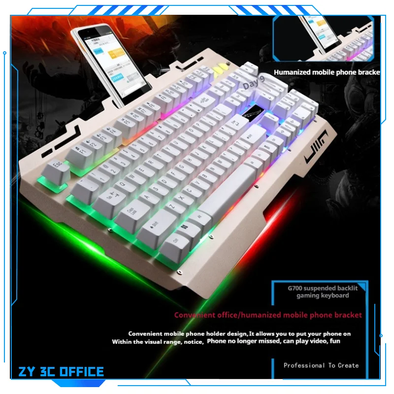 

2024new G700 Luminous Wired Keyboard Usb Metal Internet Cafe Game Keyboard Desktop Laptop Universal Peripheral Phone Holder