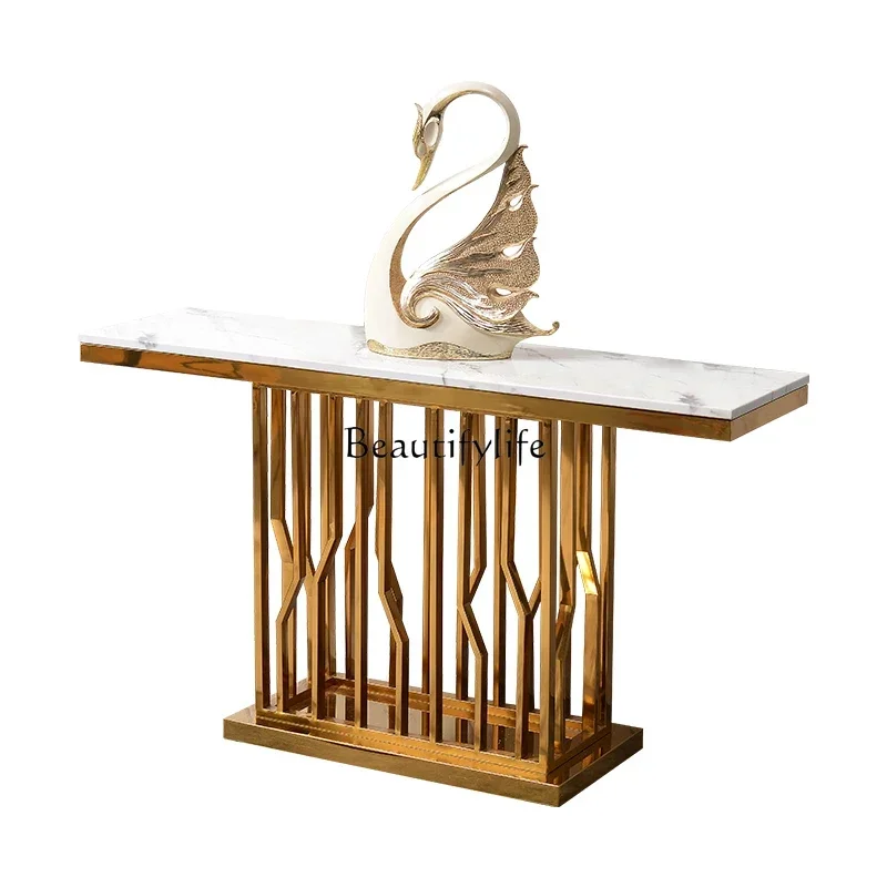 

LD33Stainless steel light luxury marble entrance table against the wall modern simple entrance corridor entrance cabinet