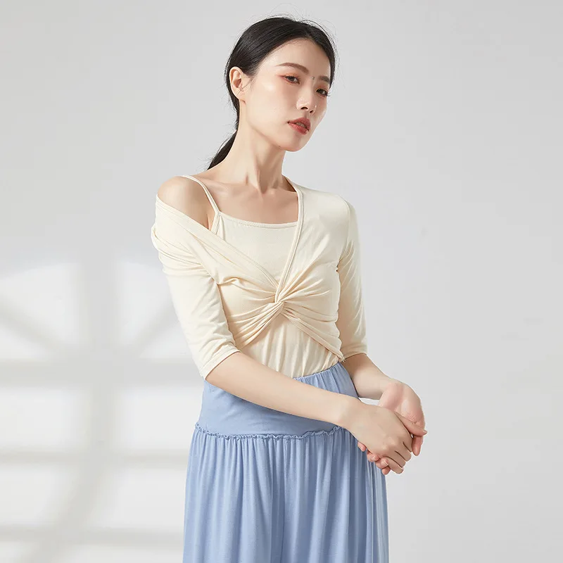 customized modern jazz ballet dance practice outfit women's body Chinese style classical dance costume adult mid sleeve set
