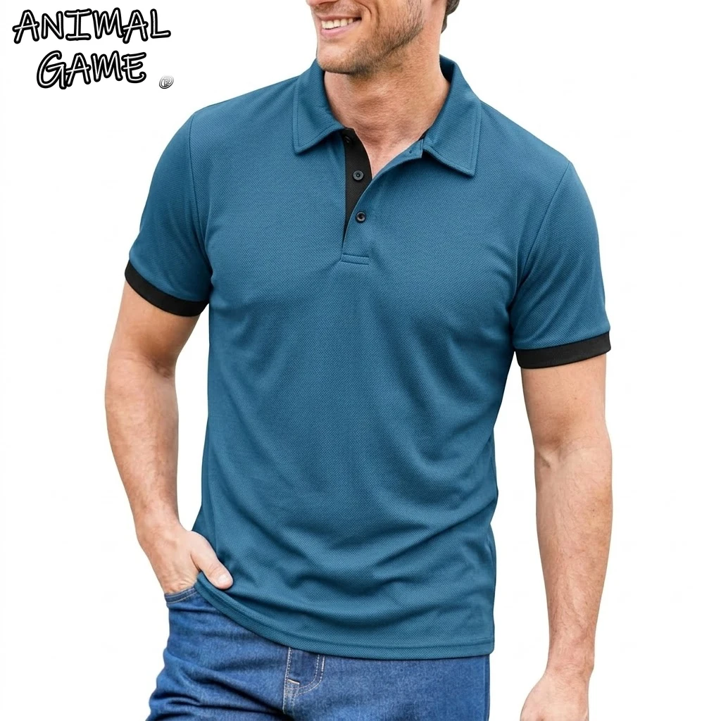 Sommer Kurzarm Herren T-Shirts Einfarbig Leichtgewichtiges T-Shirt für Männer Atmungsaktive Gym-Shirts Luxus Herrenbekleidung Knopf-Sport-Tee