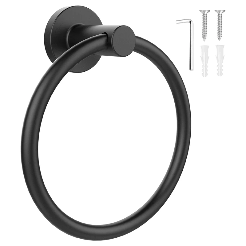 Black Towel Ring, Stainless Steel Wall-Mounted Towel Rack, Suitable for Bathroom, Kitchen and Bathroom, Bathroom Towel Holder