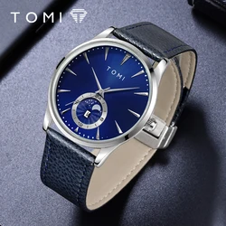 TOMI Men Luxury Leather Strap Watch Business and Leisure Large Dial Calendar Men Quartz Watch Relogio Masculino