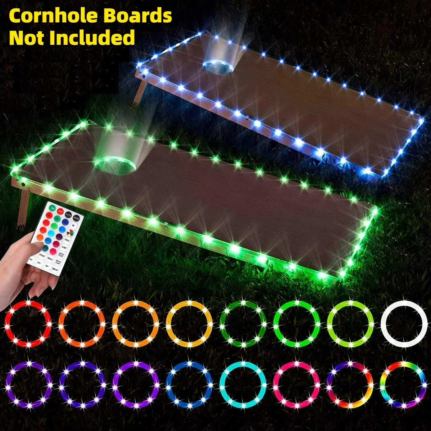 Cornhole Lights LED Rope Lights 17 Colors 32 Key Remote Multi-Mode Outdoor Backyard Party Bean Bag Toss Board Decor