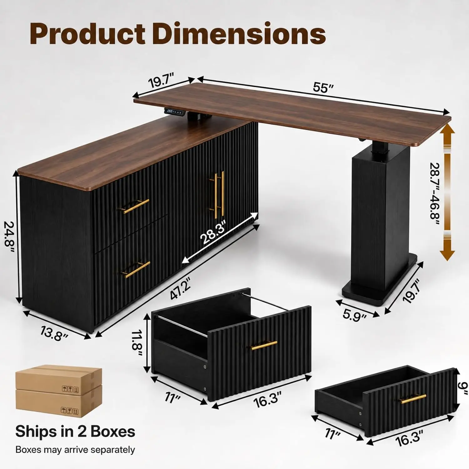 L-Shaped Electric Standing Desk With Drawers & Cabinet, Height Adjustable Corner Desk Home Office 3 Memory Presets, Customized