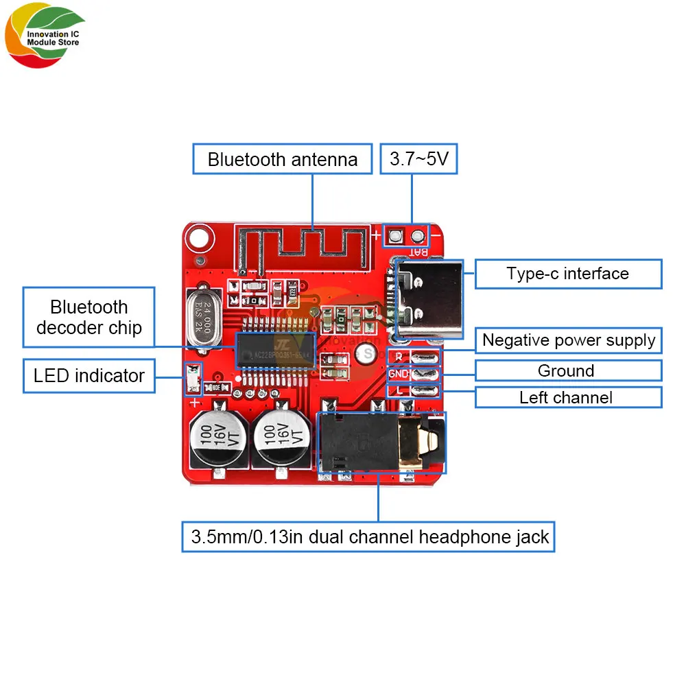 Type-c Mini Bluetooth 5.1 MP3 Audio Receiver Board Bluetooth MP3 Lossless Decoder Board Wireless Stereo Music Module 3W BT-Mini