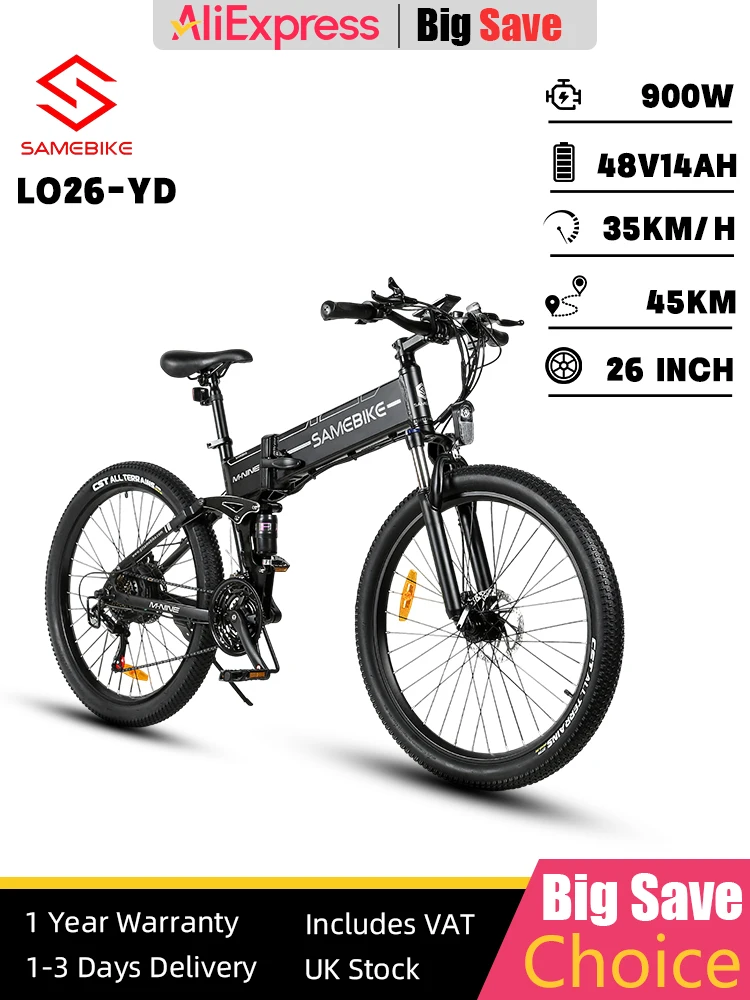 AliExpress SAMEBIKE Samebike LO26-YD Folding Ebike 900W 48V 14AH 26 Inch Tire Electric Bicycle Hydraulic Brake Off-Road Mountain Adult Electric Bike