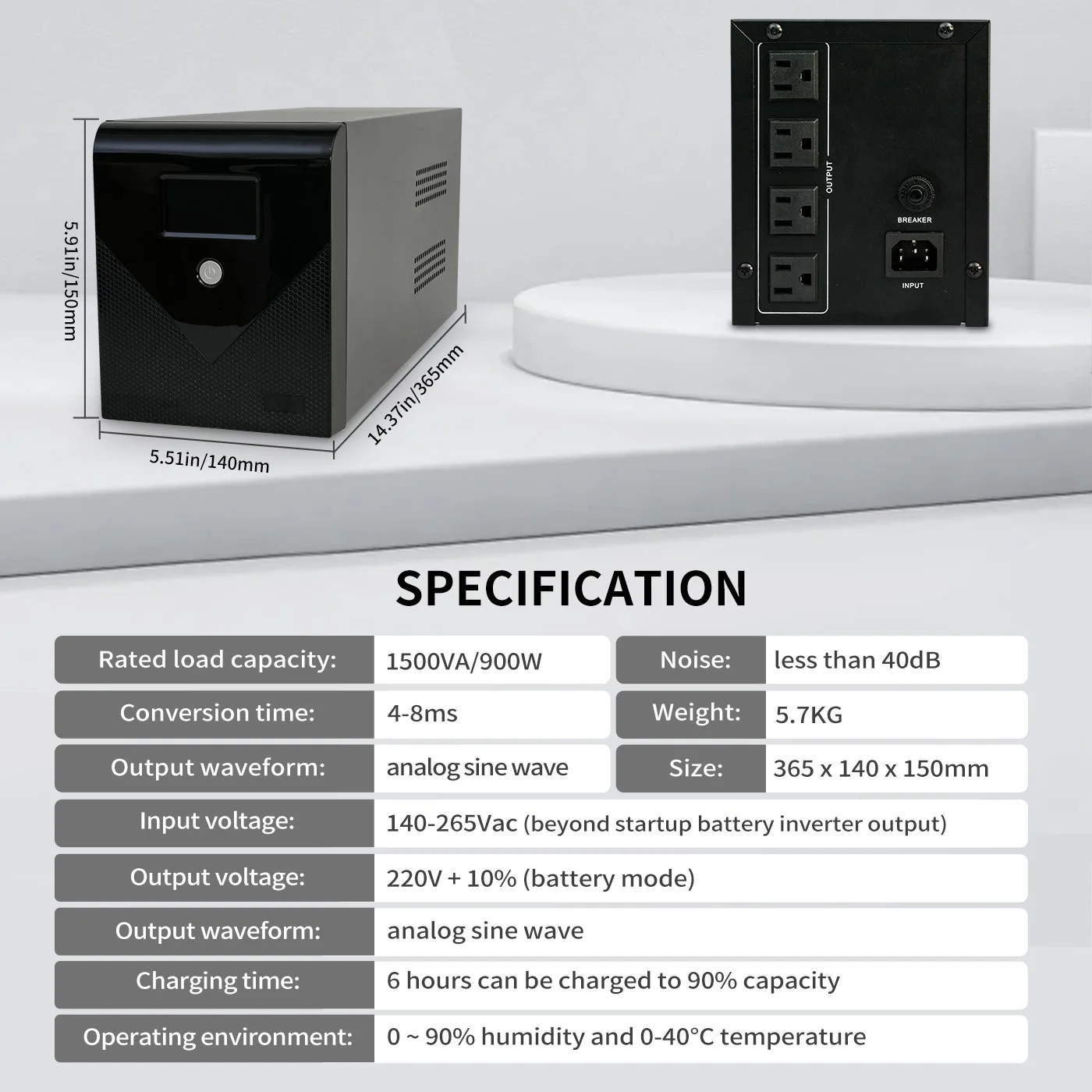 1500VA/900W UPS Power Supply Battery Backup Surge Protection 4 Outlets for Home and Office Dataline Protection