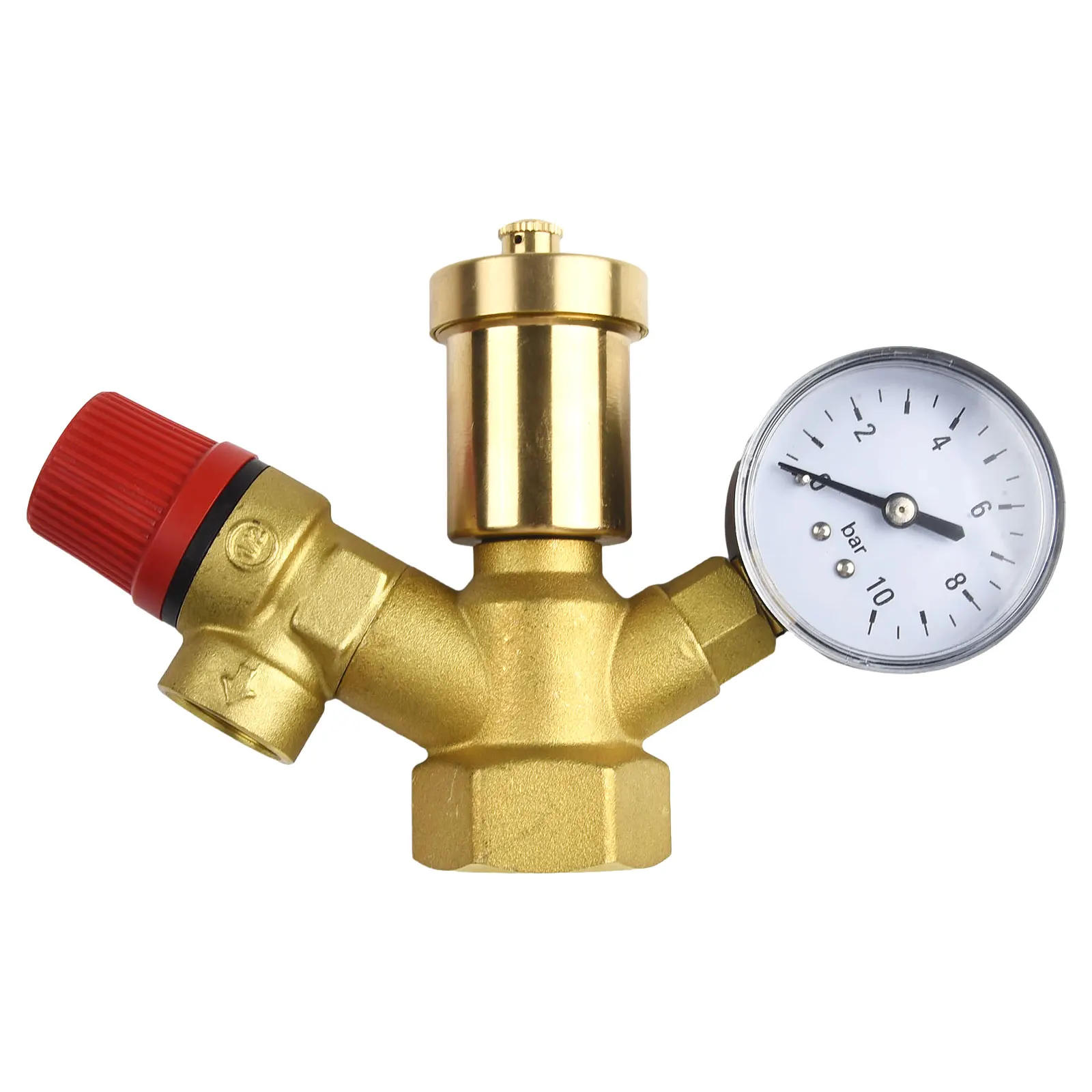 Brass Boiler Safety Group Valve with 3 Bar Relief 1 Inch Connection Quick Vent 3/8 Inch Manometer 0‑10 Bar for Heating