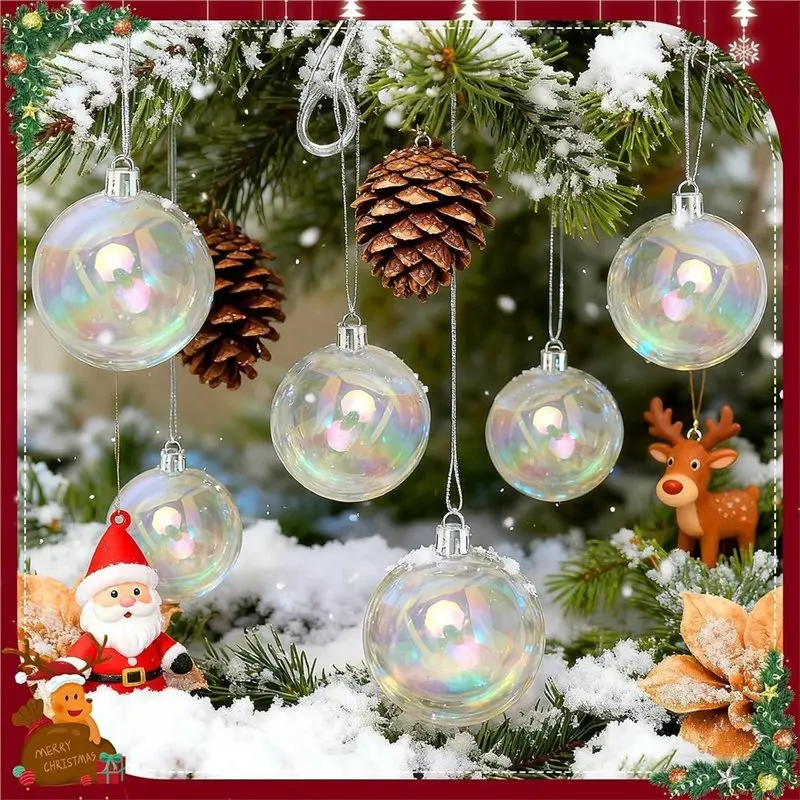 ABKY-Shatterproof Clear Christmas Ornaments Balls 4 Sizes 50Pcs Iridescent Ornaments Balls For DIY Halloween Bubble Cauldrons