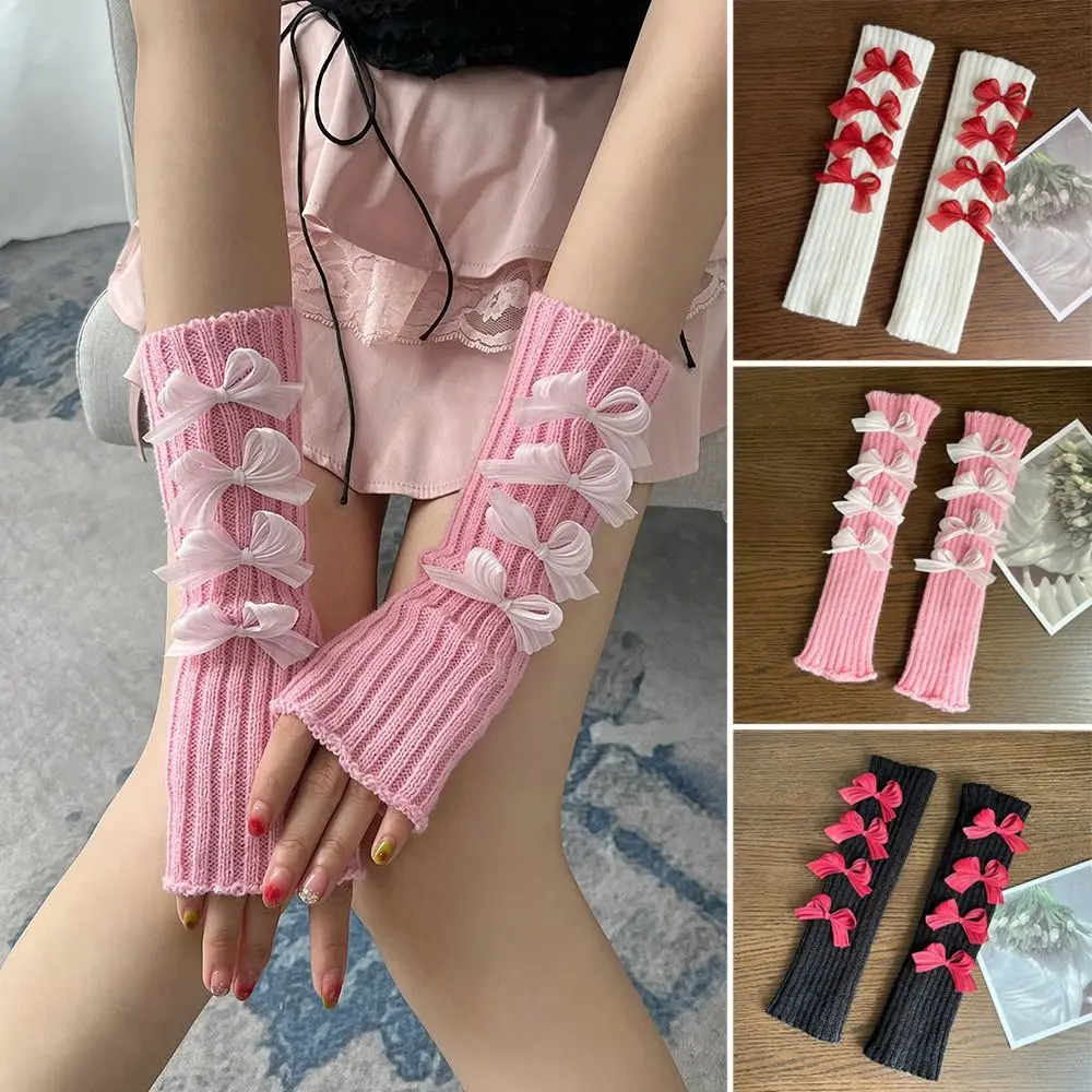 

Japanese style Half Finger Knitted Gloves Fingerless False Sleeves Arm Warmers Elbow Mittens for Women Girls