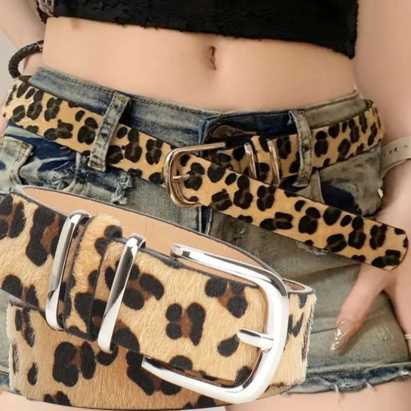 Leopard Print Belt Waistband Women Metal Adjustable Buckle Design Vintage Leopard Print Snake Skin Pattern Design Classic Belt