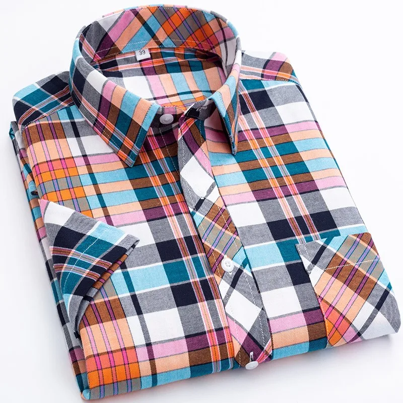 New Fashion Dress Shirts Short Sleeve For Mens Cotton Soft Comfortable Thin Plaid Young Casual Shirt And Blouses Plus Size S-8XL