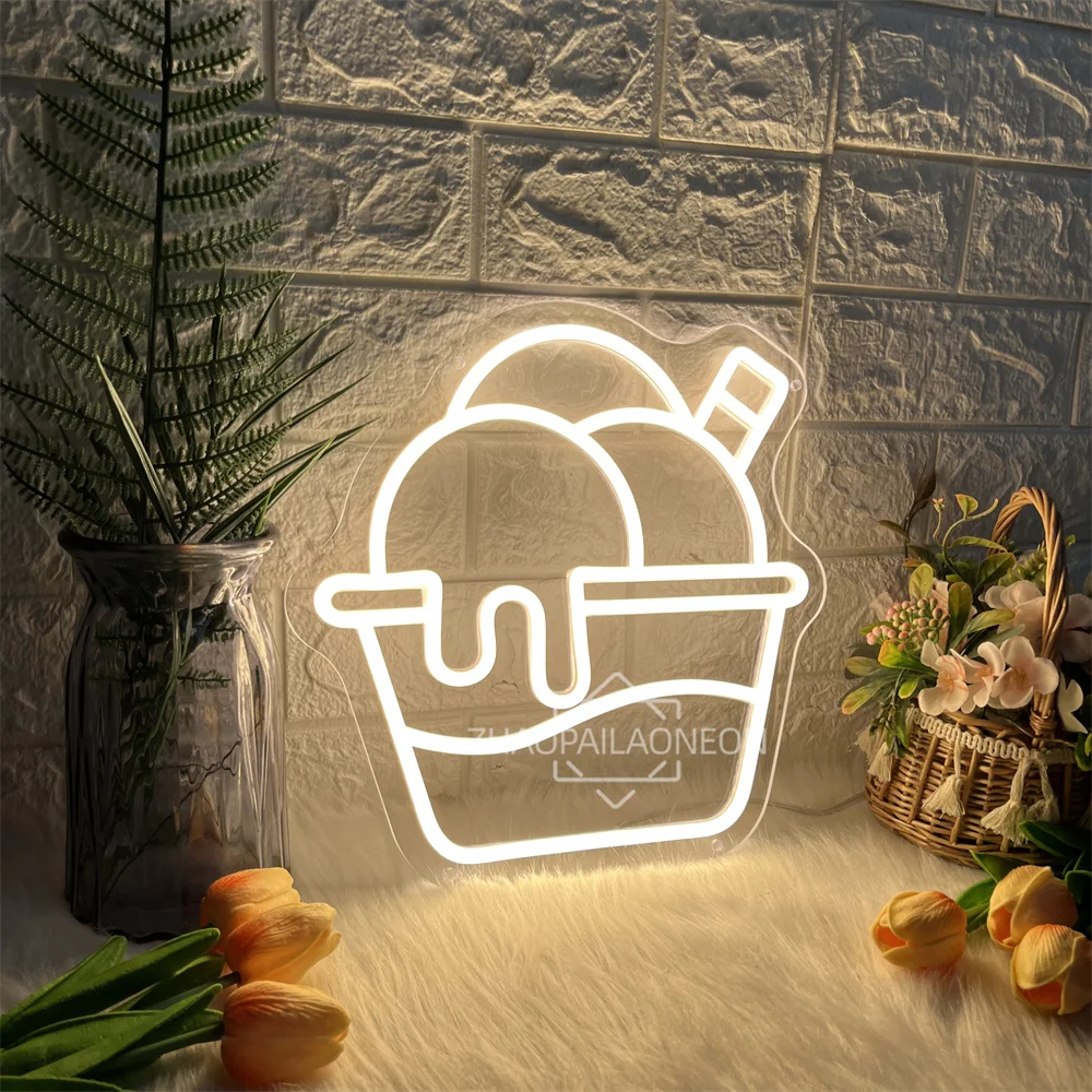 Ice Cream LED Neon Sign for Milk Tea Shop Decoration Restaurant Studio LED Wall Party Room Decor Business Signboard Neon Lights