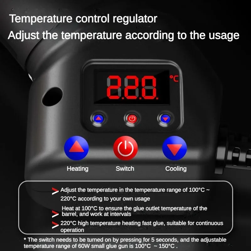 40W/150W/300W Hot Melt Glue Gun Digital Temperature Control Black for 7mm/11mm Glue Sticks Silicone Gun US(110V)/EU(220V) Plug