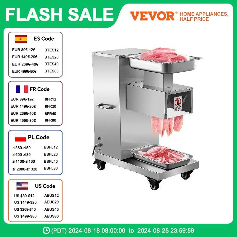 VEVOR Commercial Meat Cutter Machine 1100LB/H Stainless Steel Electric Meat Slicer 3mm Blade for Kitchen Restaurant Supermarket