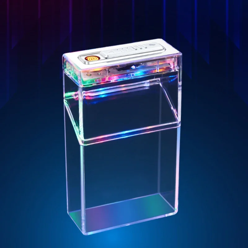 Multifunctional Dual-Purpose Cigarette Lighter, Transparent Lantern, Full Cigarette Case, Rechargeable Lighter, Multi-color