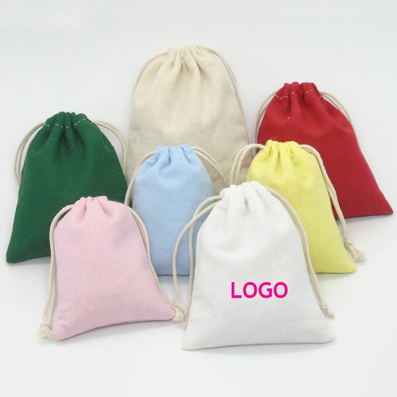 

Cotton Gift Bag Jewelry Packaging Makeup Wedding Party Bracelet Bags Cotton Drawstring Pouch Print Logo Custom 50pcs