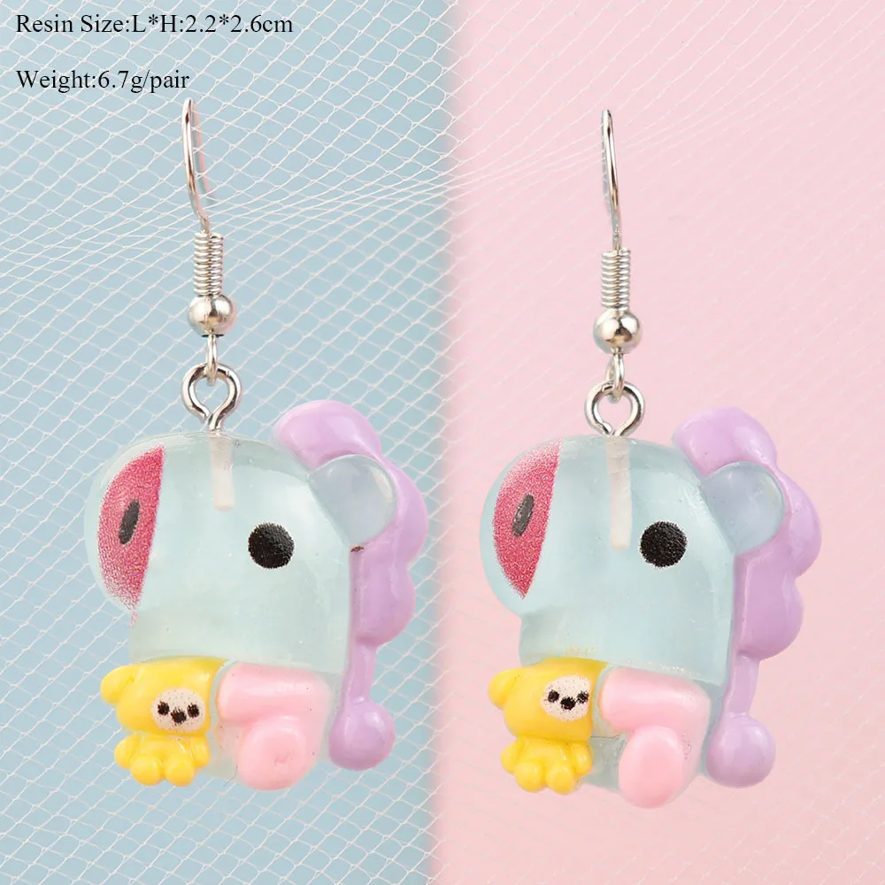 2024 Kpop Earring for Women Resin BT21 Earrings Children Jewelry Custom Made Handmade Cute Girls Candy Gift