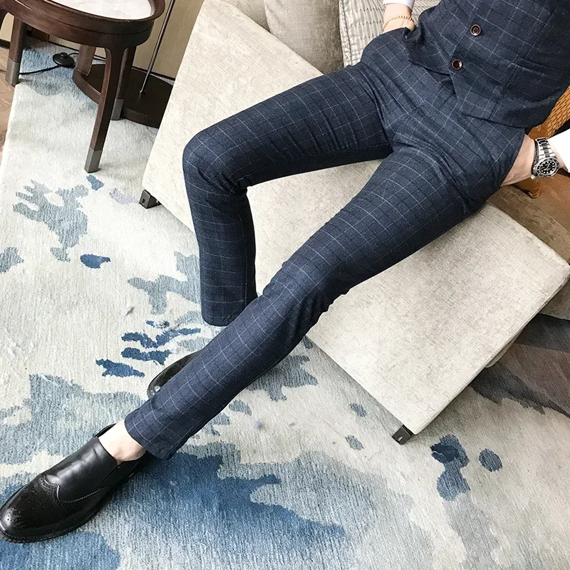 (Jacke + Weste + Hose) Herrenanzug, 3-teilig, modisch, Boutique, kariert, Hochzeit, Business, Freizeit, Herren-Blazer, Hochzeit, Party, Kleid, Anzüge