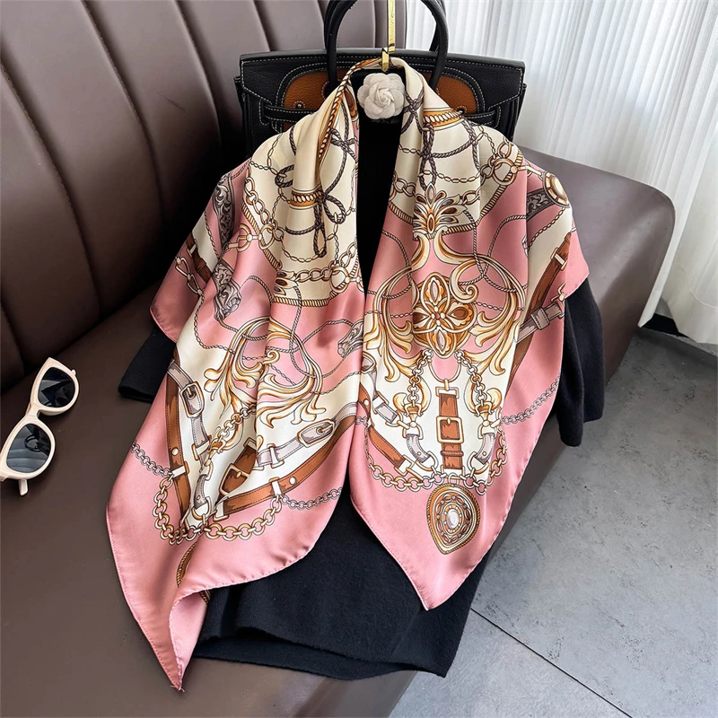 Nouveau 90*90 cm Retro Marque Femmes Foulard En Soie Bandanna Mode Bohème Motif Carre Hijab Dame Enveloppement Bandeau Foulard