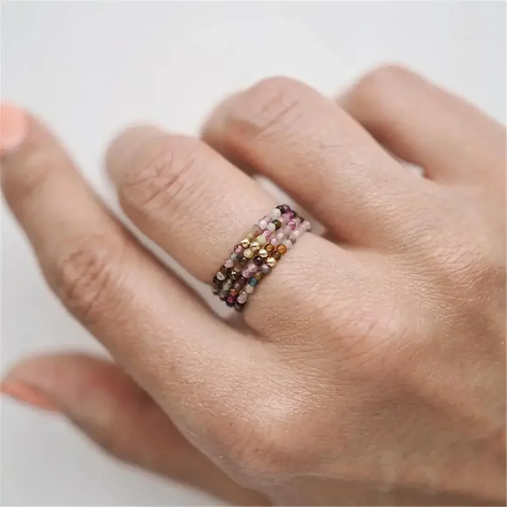 Bohemian Handmade Natural Stone Rings Women With Stainless Steel Bead Multi Color Party Beaded Ring Jewelry Gift Adjustable