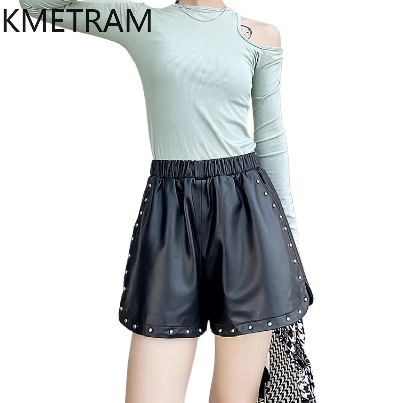 

KMETRAM 100% Top Layer Sheepskin Shorts for Woman Black Loose Genuine Leather Short 2025 Autumn Winter Women' S Clothes шорты