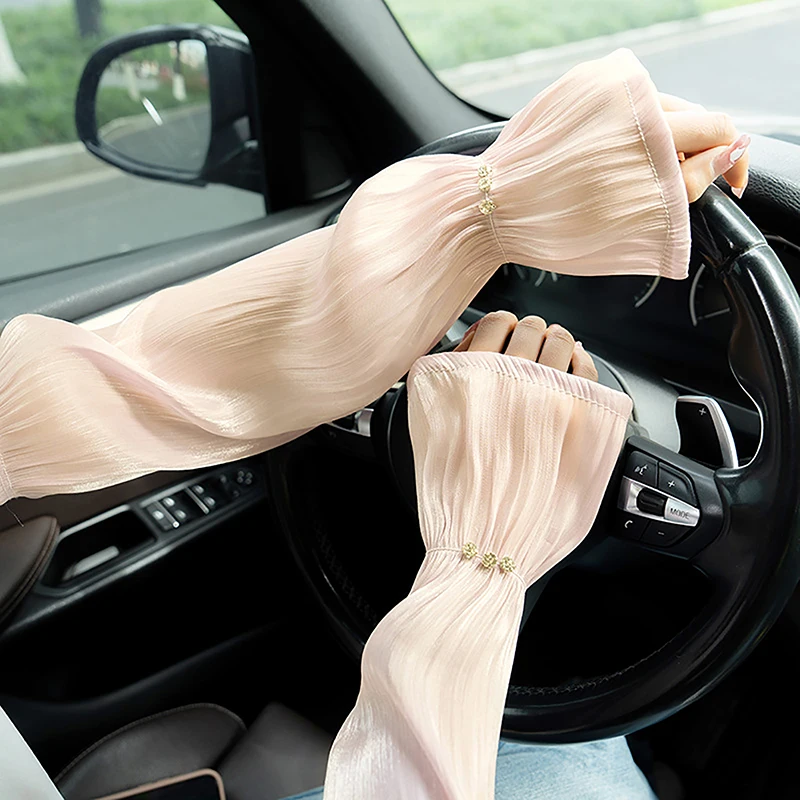 New Summer Elegant Long Fingerless Gloves Women Sun Protection Driving Gloves Lady Thin Arm Sleeve Breathable Cooling Mittens