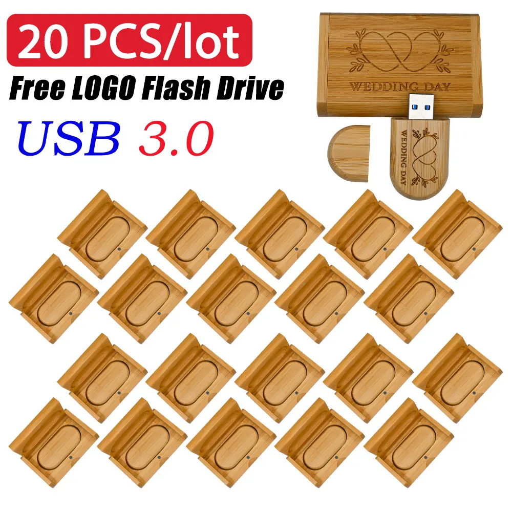 20PCS/Lot Oval Wooden USB Flash Drive 3.0 High-speed Memory Stick 128GB 64GB 32GB 16GB 8GB 4GB Pen drive Free Customization Logo
