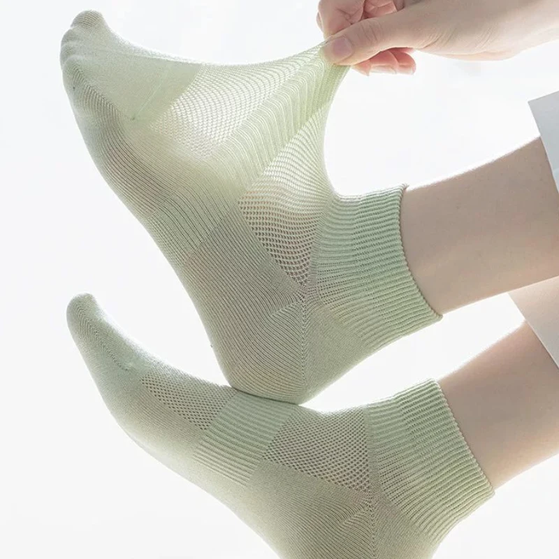 5 Paar Damensocken Frühling Sommer Neue Gekämmte Baumwolle Einfarbig Modisch Komfortabel Hochwertige Damensocken – Detail 6