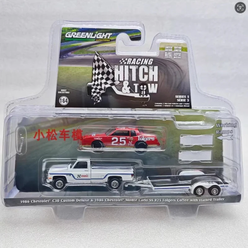 Greenlight 1:64 Scale 1986 Chevrolet's C30&Monte Carlo SS #25 & Flatbed Trailers Alloy Car Model Holiday Gifts Toys