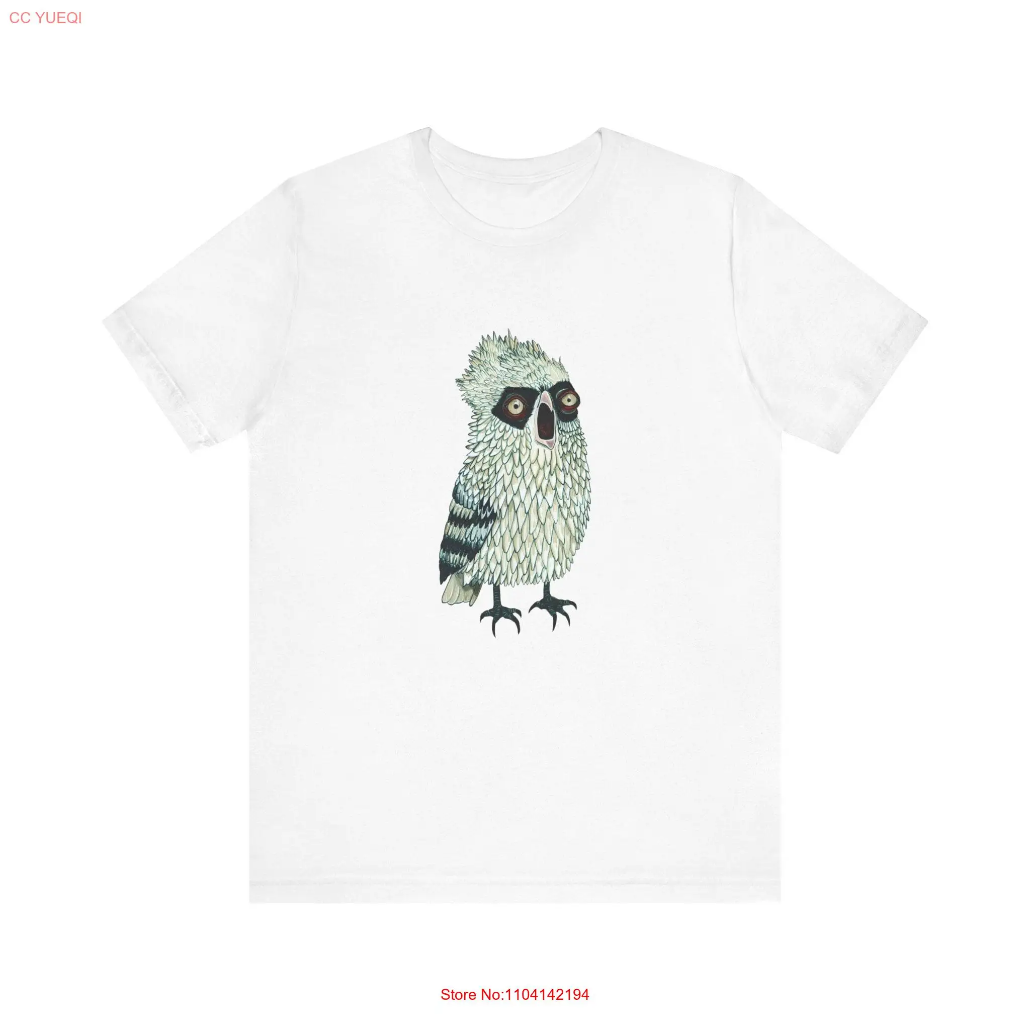 Strange bird Comical Owl or something Illustration T Shirt Humorous Avian Expressive Eyes Unique Art Apparel Animal for