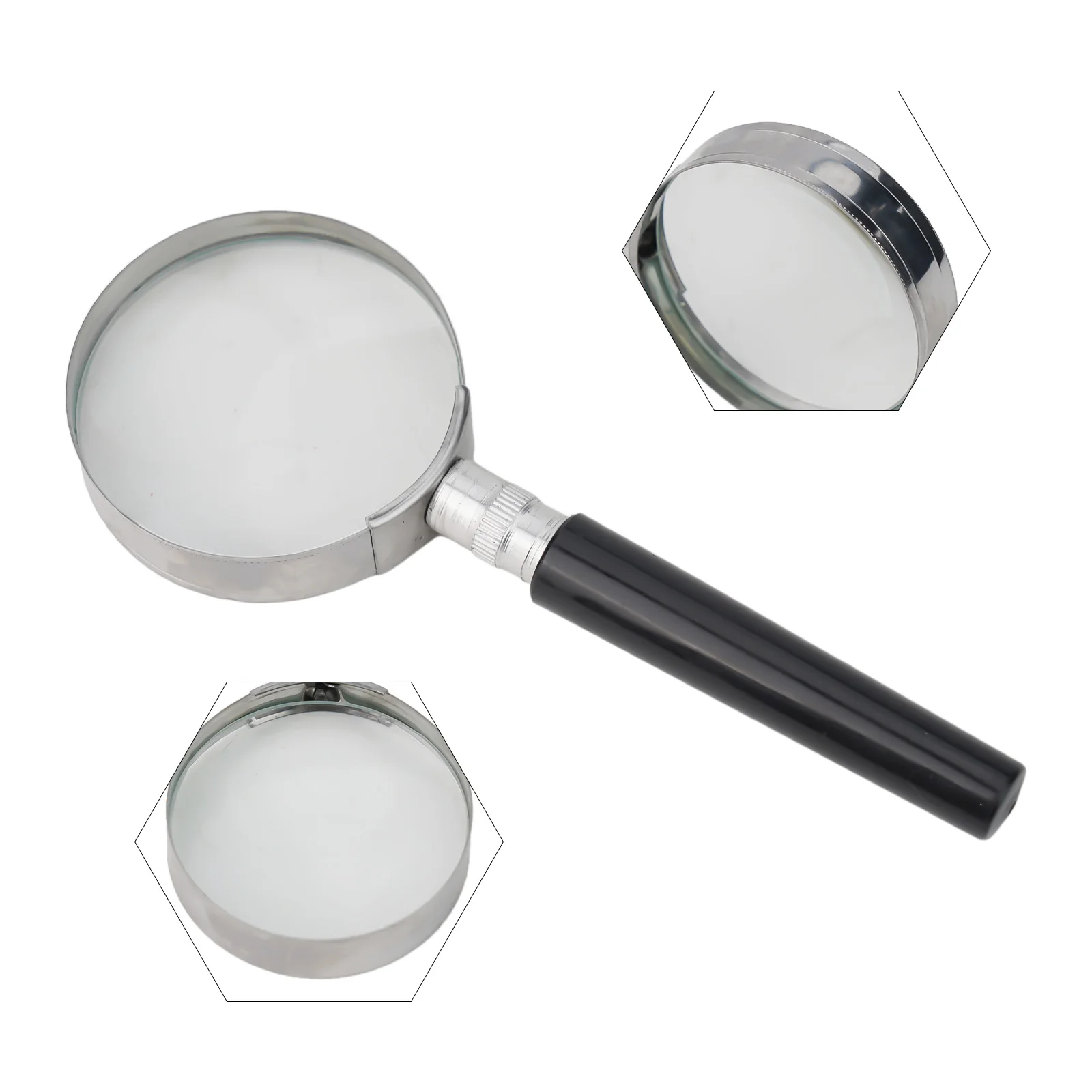 10Pcs Magnification Handheld Magnifier Magnifying Glass Handle 50mm 2inch Black Plastic Handle With Silver Frame Magnifier