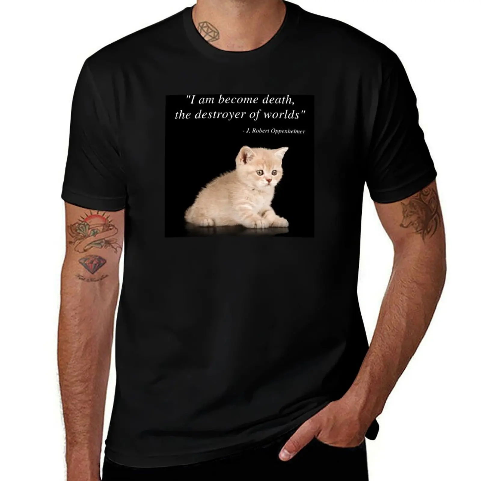 Футболка I Am Become Death Cat, футболки с аниме, футболка большого размера, мужская дизайнерская футболка Футболка I Am Become Death Cat, футболки с аниме, футболка большого размера, мужская дизайнерская футболка