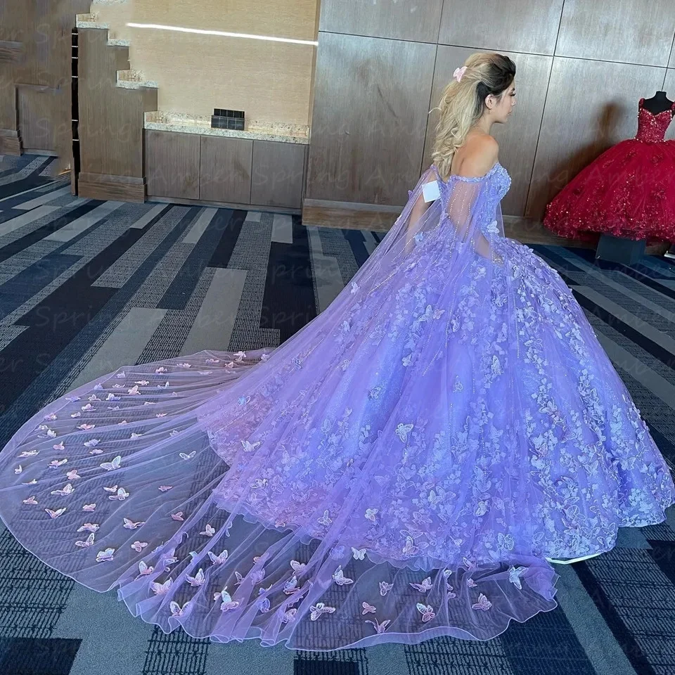 Vestidos de quinceañera para niña, impresionante vestido de baile de princesa mariposa 3D, vestidos de fiesta de cumpleaños con capa, vestidos de quinceañera, 15