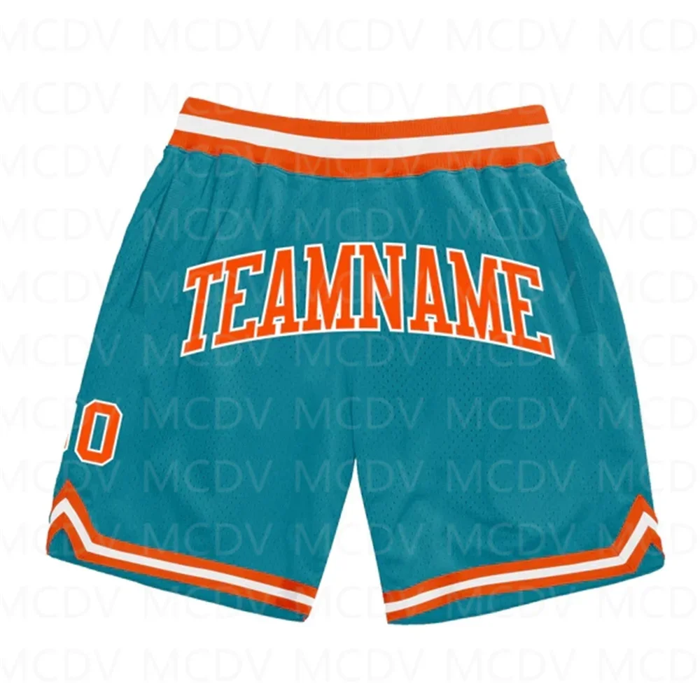 Custom Teal Purple-White Authentic Throwback Basketball Shorts 3D All Over Printed Men\'s Shorts Quick Drying Beach Shorts