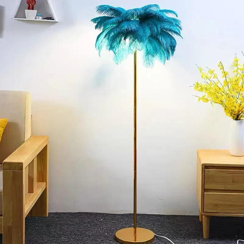 Nordic Ostrich Feather Floor Lamp Living Room Atmosphere Net Red Stand Light Lamp for Living Room Feather Lighting Vintage Lamp