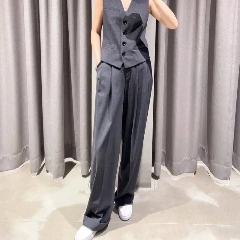 

Women 2024 New Autumn and Winter Fashionable Commuting Versatile Wool Blend pleated Wide-leg Pants