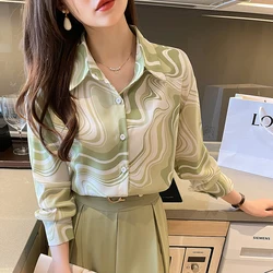 Women Thin Korean Loose Striped Chiffon Turn-down Collar Long Sleeve Shirts Women Clothes Casual Office Lady Appear Thin Tops