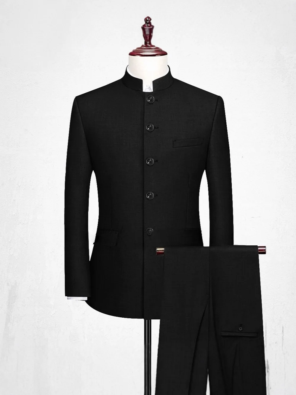 

Формальный костюм Чжуншань, комплект из двух предметов (Поджак+Брюки) Мужская одежда в китайском стиле с воротником-стойкой для свадьбы шафера.